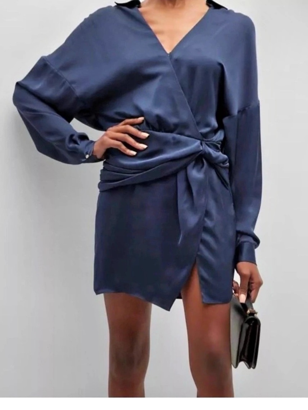 Ramy Brook Paris Long Sleeve Silk Twist Mini Dress Blue